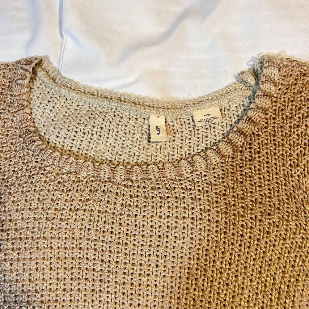 Moth Anthropologie‎ Sweater Womens XS Rose Gold Metallic Open Knit Pullover Boho